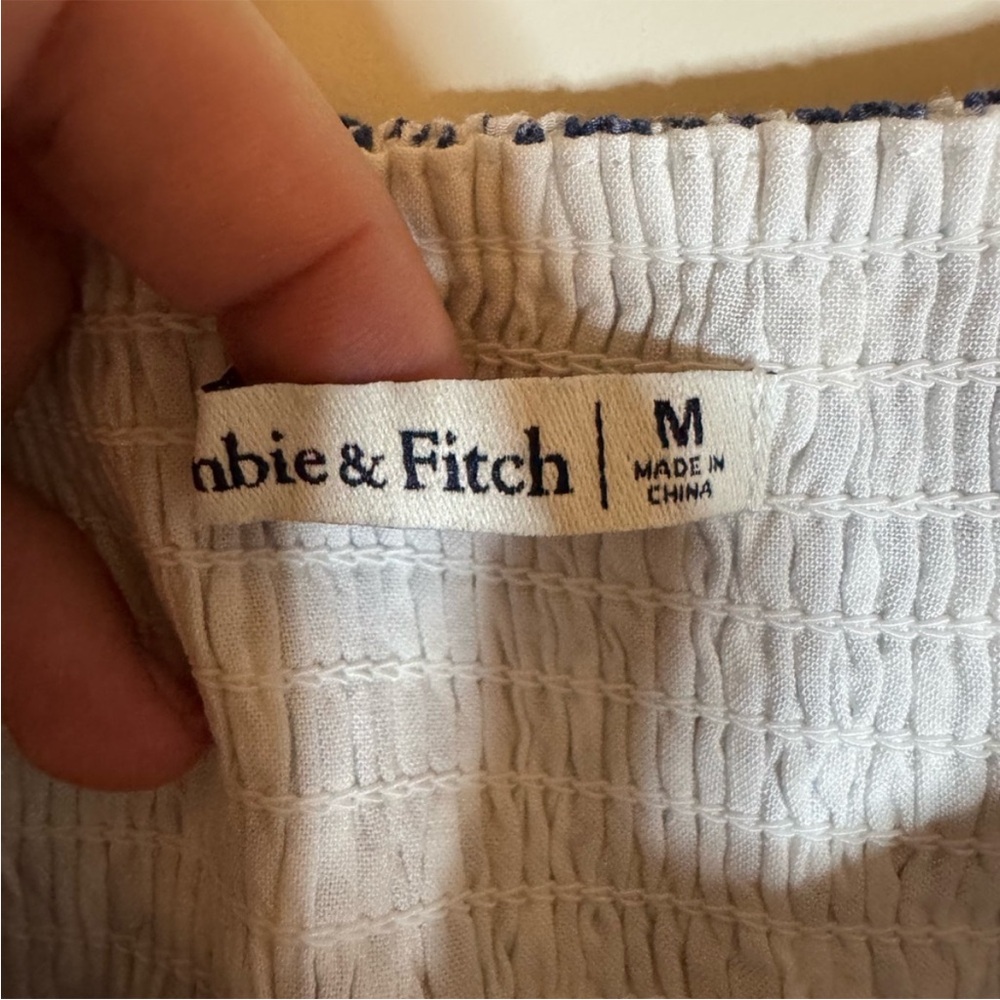 Abercrombie & Fitch Crinkle Textured Squareneck Tank Top Crop blue white M A&F - Picture 5 of 6